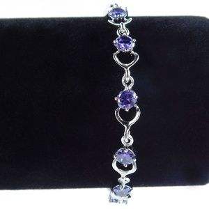 10K White GP CZ Amethyst Tennis Bracelet